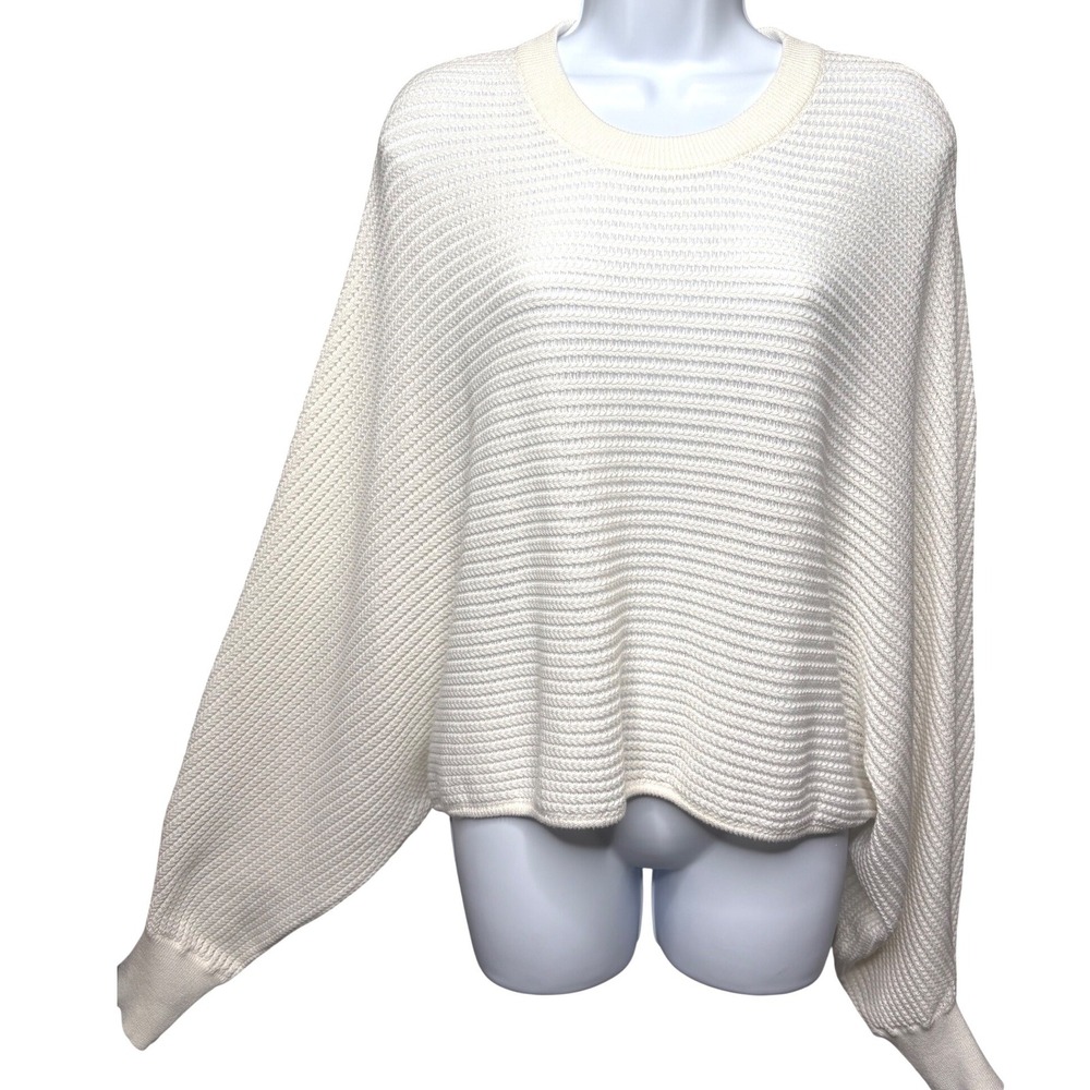 BISHOP + YOUNG Womens Cream Oversized Batwing Sleeve Textured Sweater Sz‎ L Chic